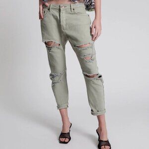 One Teaspoon Messed Up Saints Distressed Khaki Cropped Boyfriend Jeans women 27